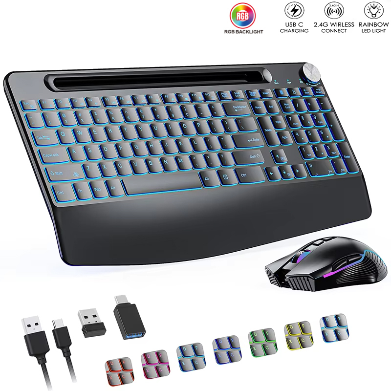 Gaming Keyboard Type C - 2.4G&Type-C Wireless Keyboard Mouse Combo with