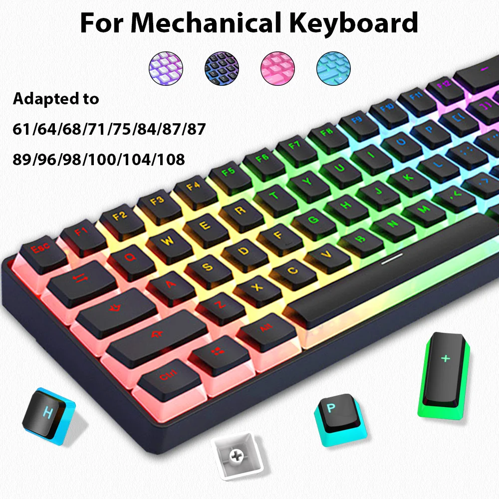 Gaming Keyboard No Rgb - 129 Keys Pudding Keycaps PBT Double