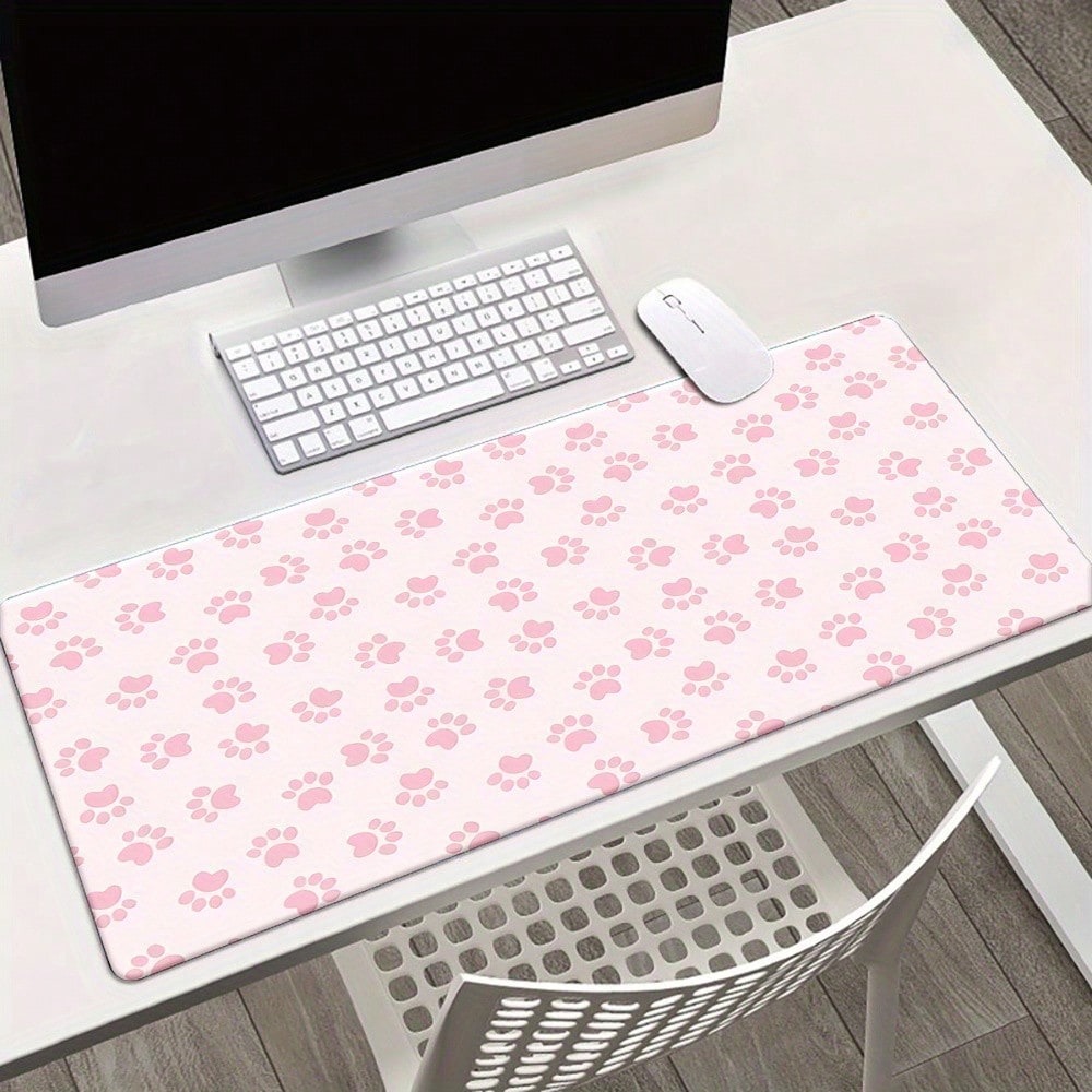 Gaming Keyboard Typewriter - Pink Paw Print Desk Pad ，Large
