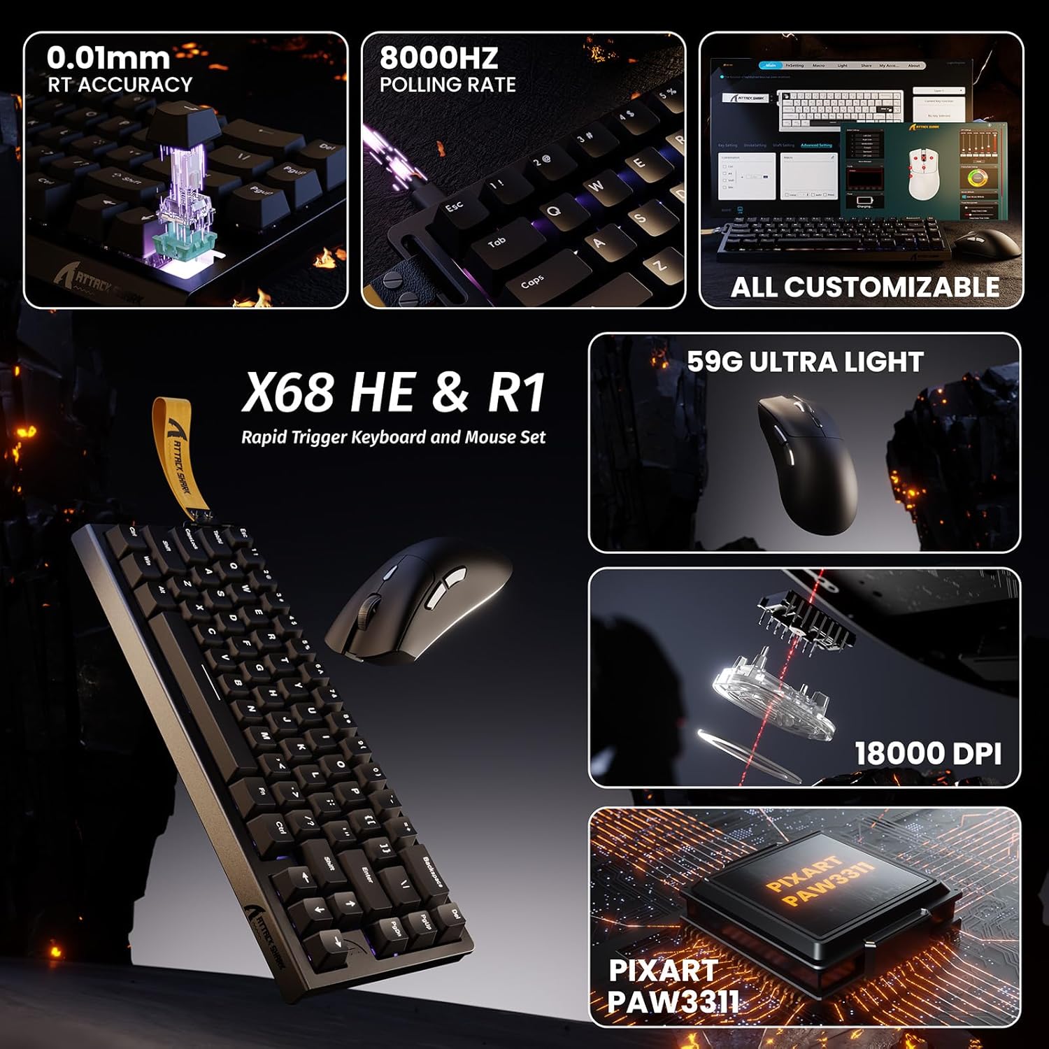 ATTACK SHARK X68 HE Magnetic K - Gaming Keyboard Extension 评论和价格